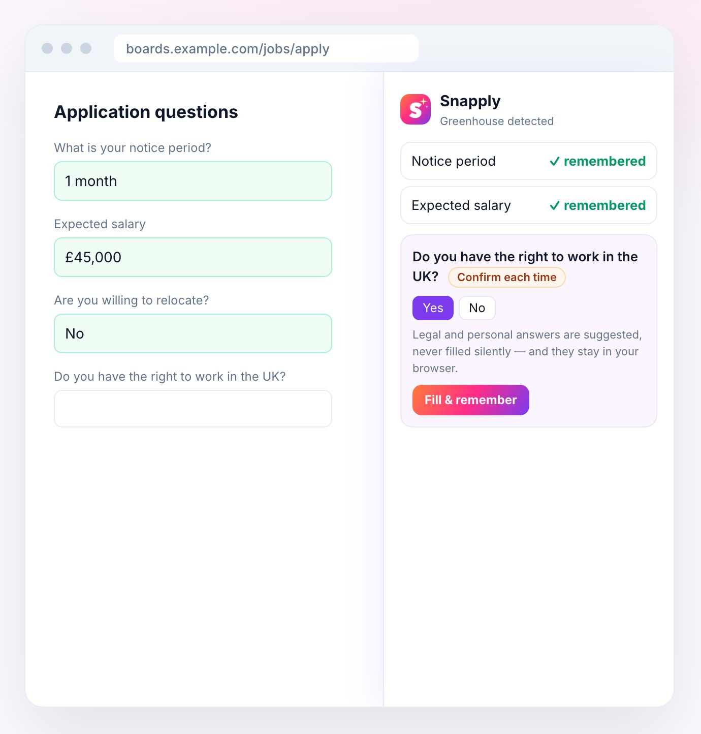 Snapply remembering application answers
